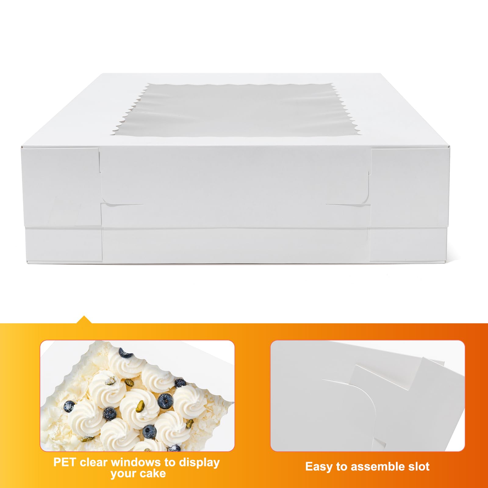 Wowxyz Lot de 12 boîtes à gâteau rectangulaires de 48,3 x 35,6 x 10,2 cm avec fenêtre et demi feuille de 48,3 cm de long – Pour beignets, pâtisseries, gâteaux, tartes – Boîtes d'emballage en carton