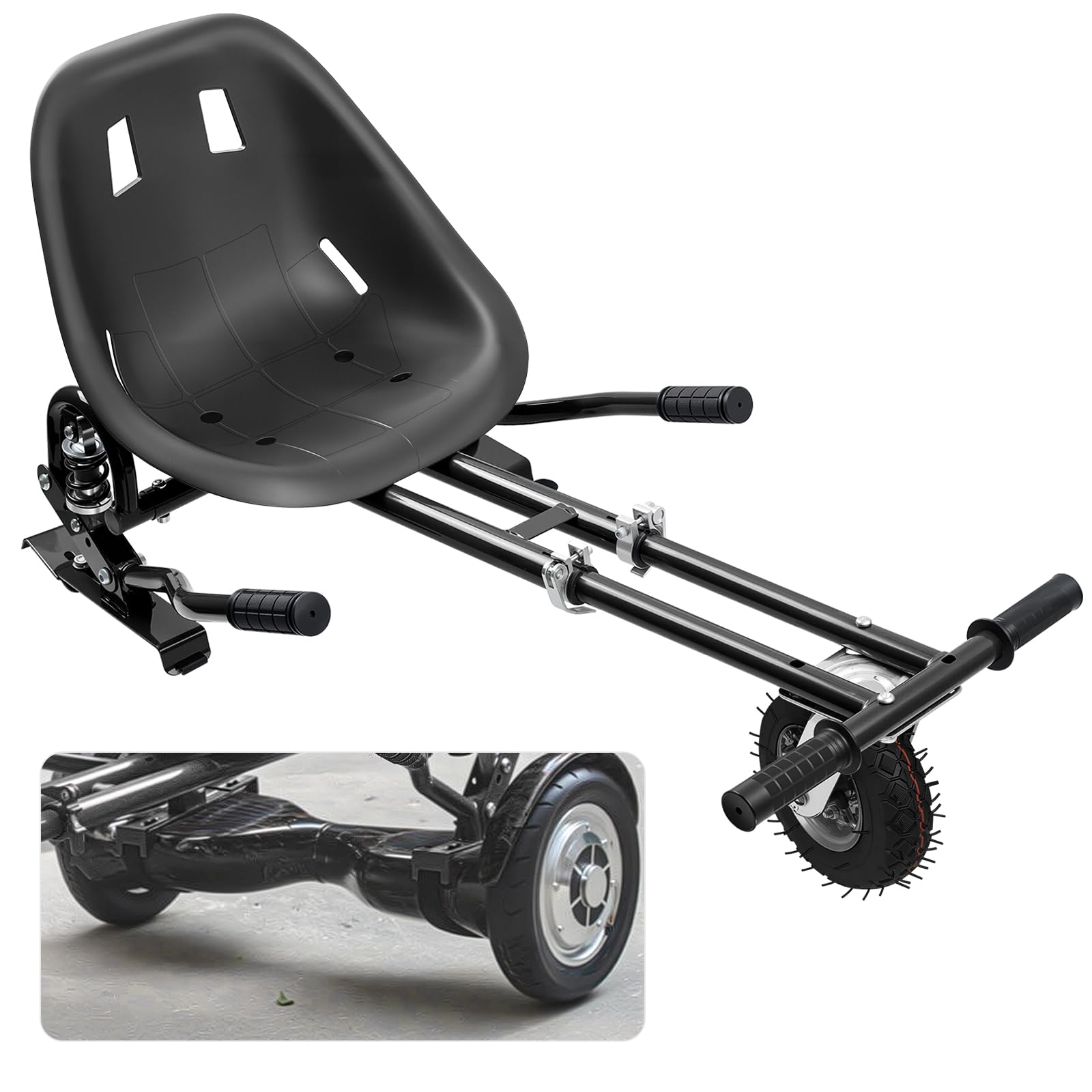Siège d'hoverkart universel de 6,5 à 10" avec suspension innovante, amortisseurs de chocs, pneus avant remplis d'air (roues rouges à pneus)