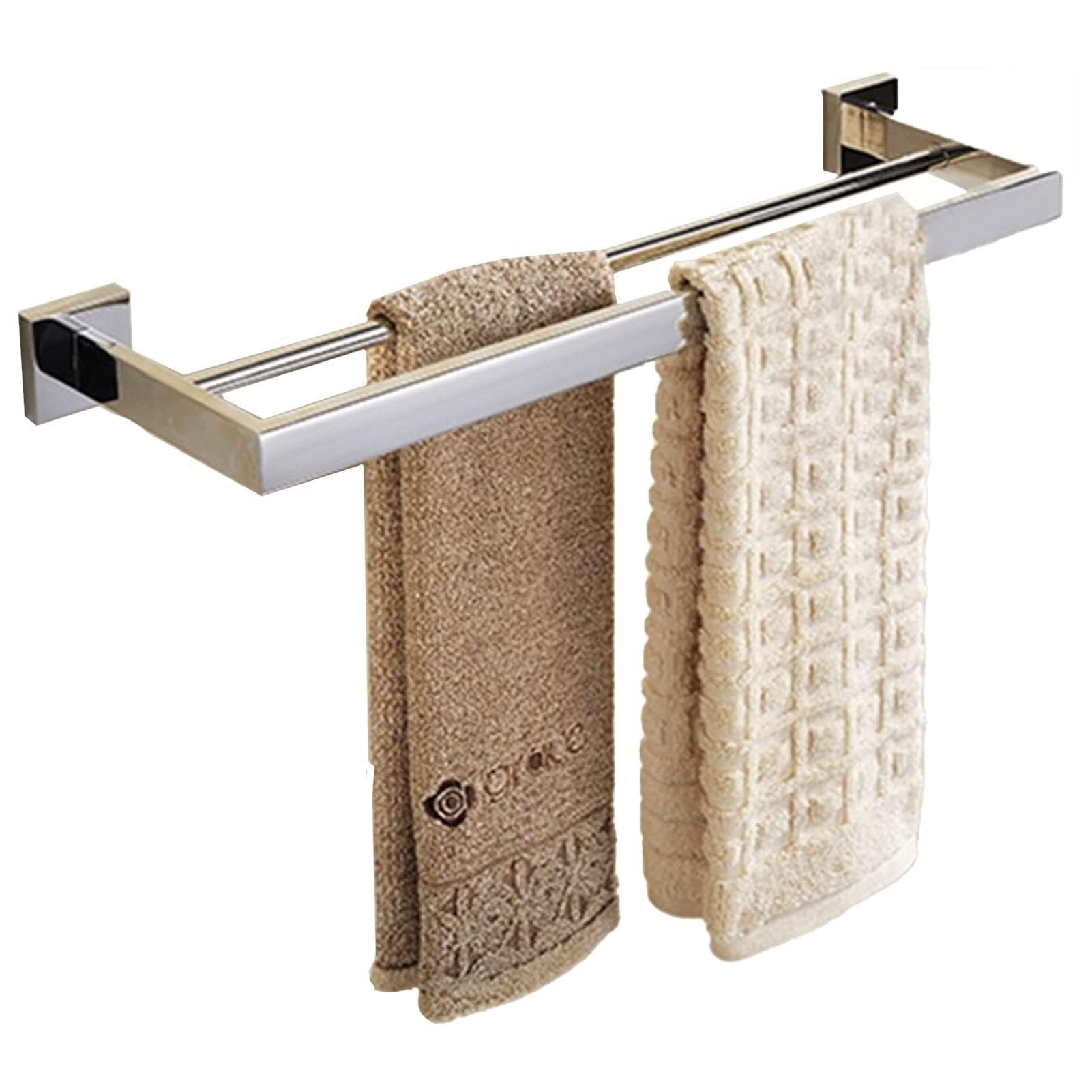 Stojak na podwójny ręcznik ze stali nierdzewnej - uchwyt na ręcznik na ścianie do łazienki i kuchni, 40 cm -60 cm, srebrne wykończenie (50 cm)