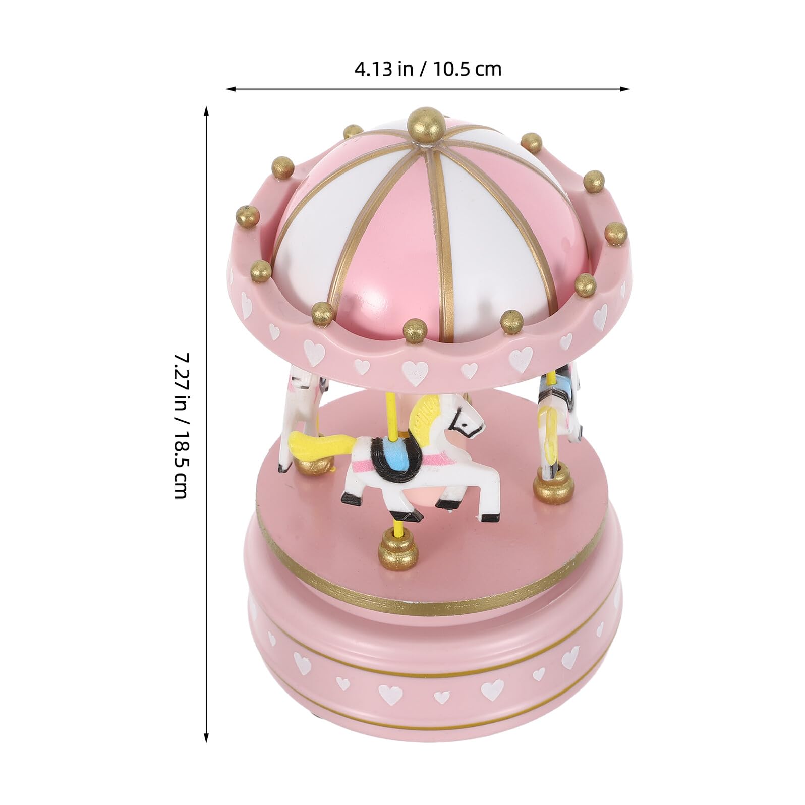 Caja de Música Carrusel Giratoria para Niña con Caballos Color Rosa Tamaño 3 de Madera y Plástico Caja Musical Mecánica de Cuerda Adecuado para Obsequio de Cumpleaños y