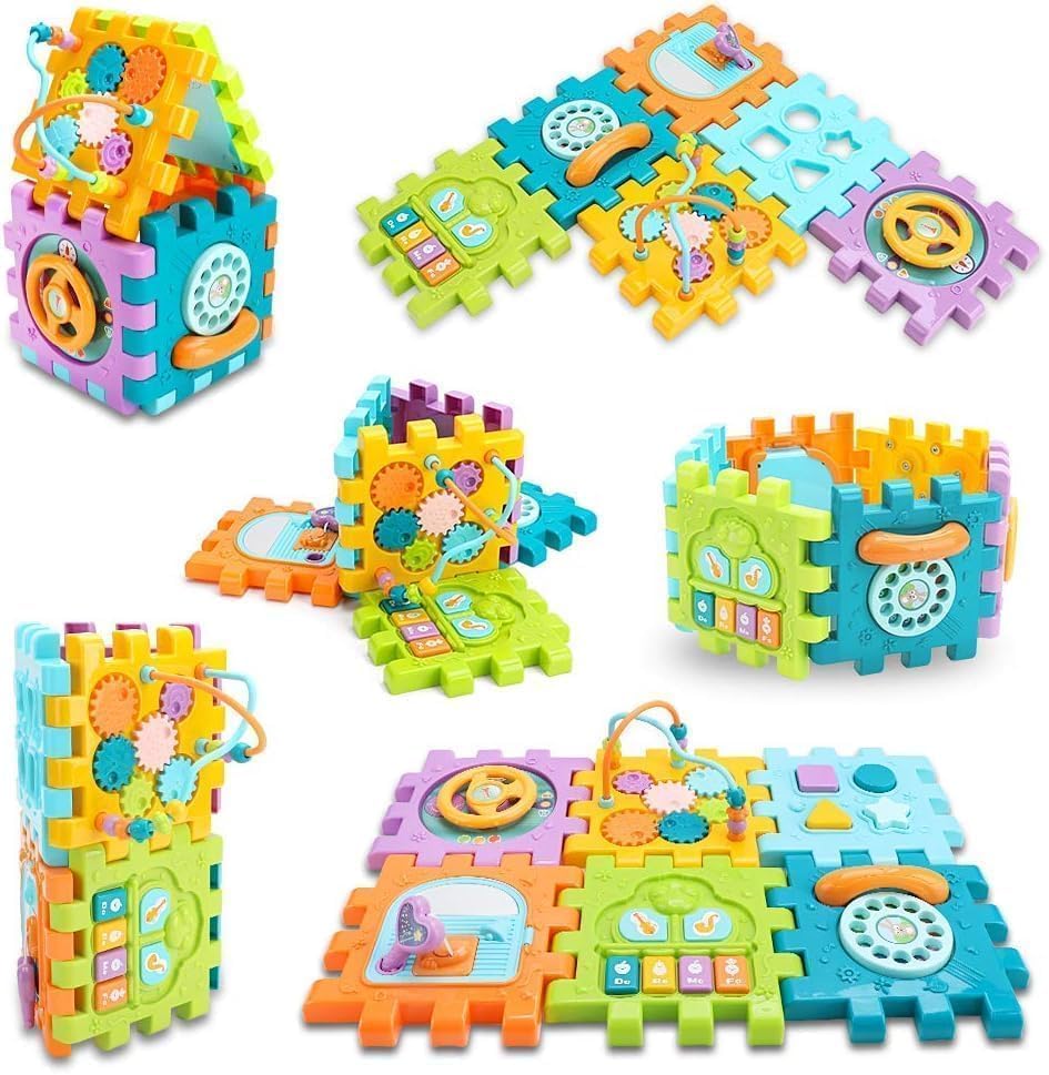 TIUDTOY Activity Cube Baby Toys 6 in 1 Multi-Purpose Educational Learning Cube with Music Activity Center Play Square Toy Gift for 18M+ Year Old Boy Girl (Activity Cube)