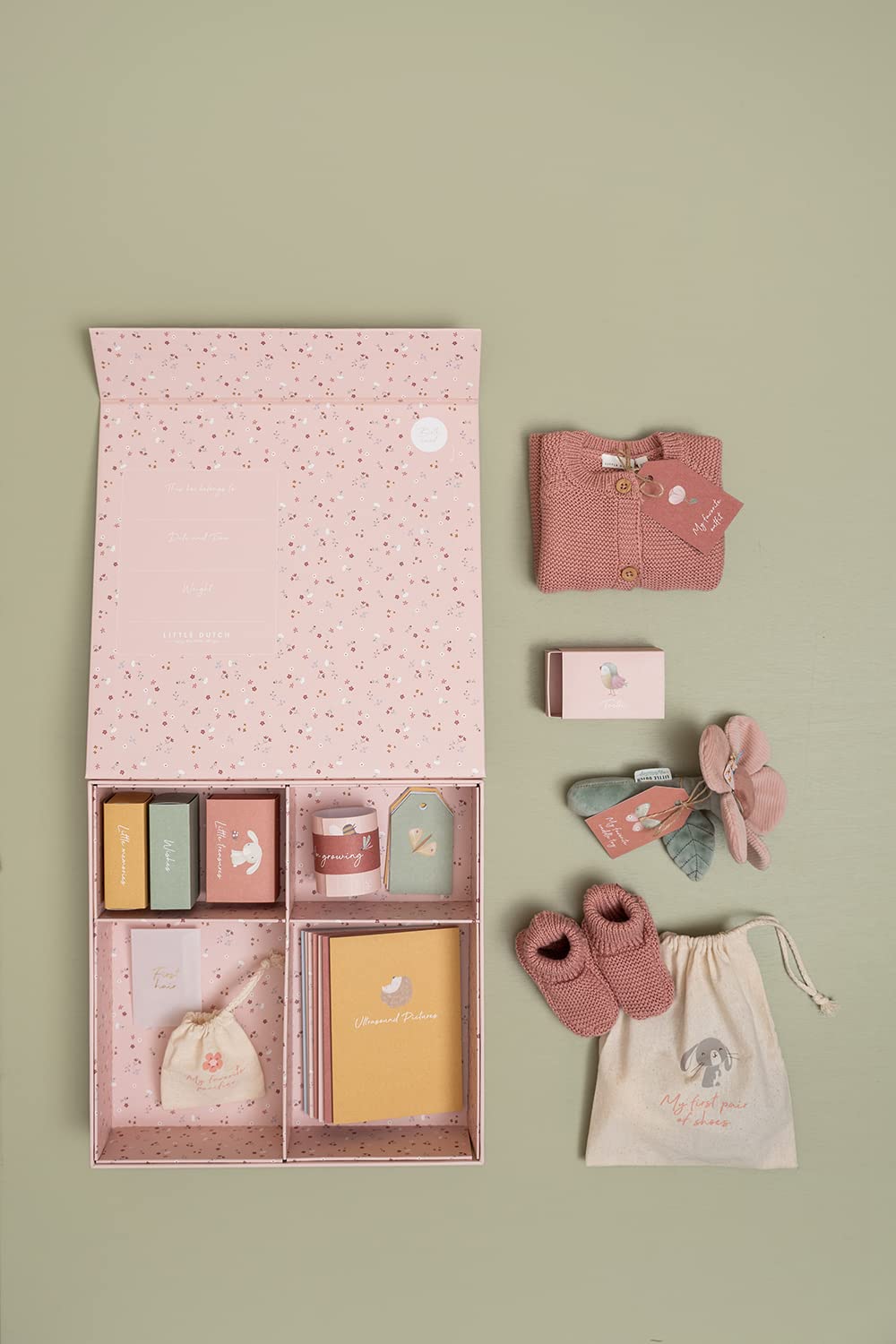 Little Dutch - Erinnerungsbox Flowers & Butterflies Rosa, 30x30x6 cm