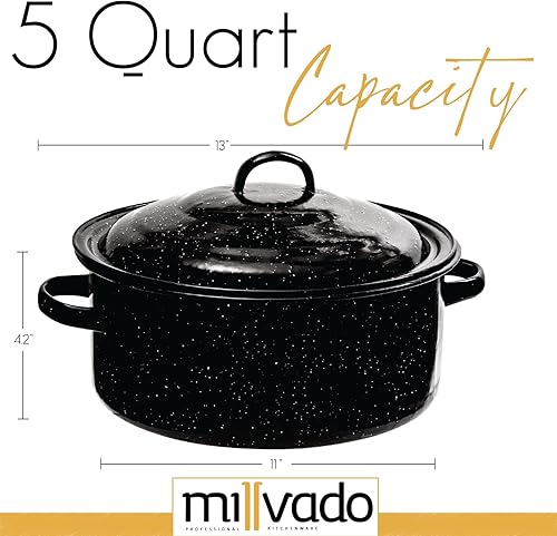 Miniatura 10 de Millvado Olla de granito de 21 cuartos de galón, olla de sopa antiadherente con tapa, utensilios de cocina esmaltados moteados, olla grande para
