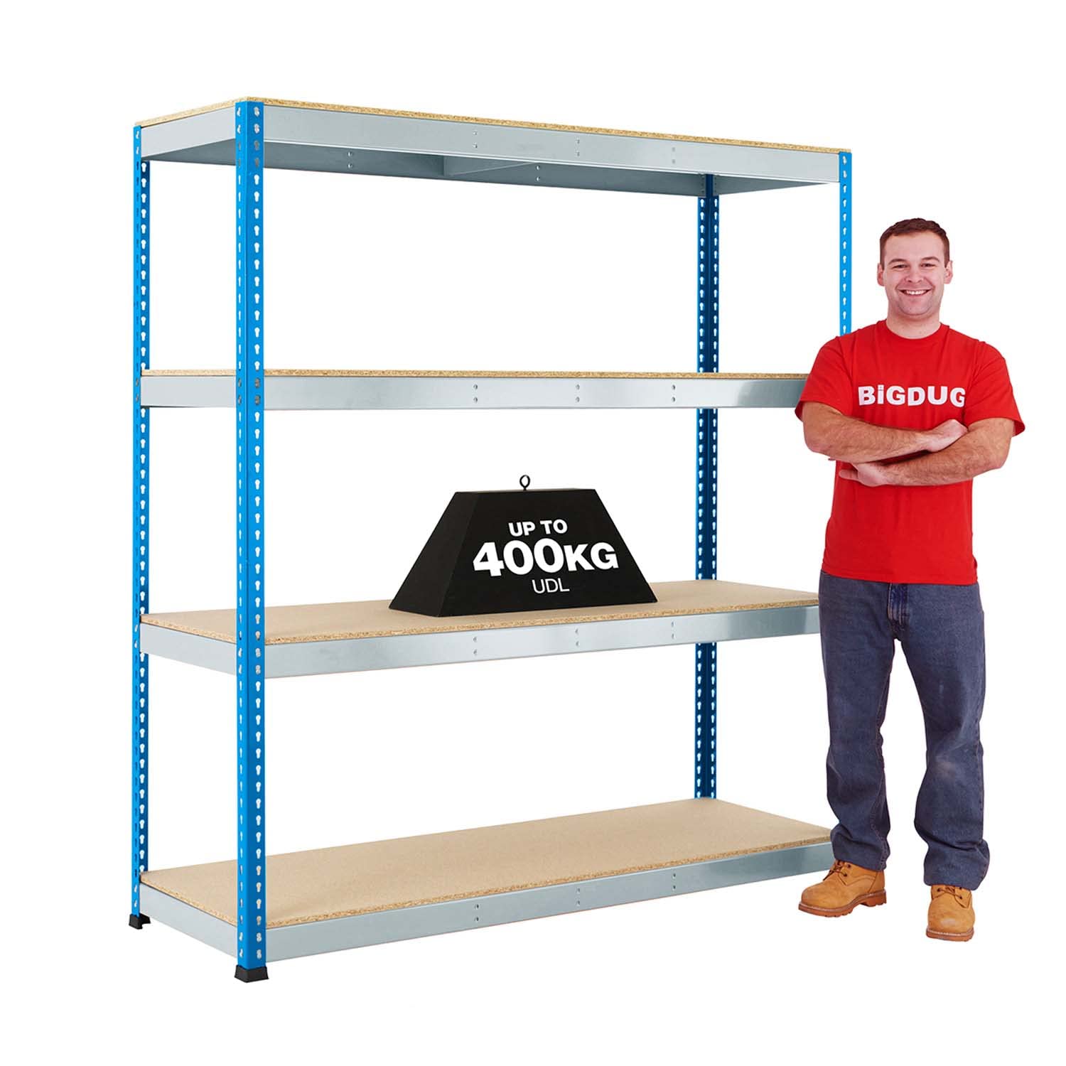 BiGDUG 4 Tier Shelving Unit - Heavy Duty Garage Racking - 198cm x 152.5cm x 61cm - 400kg Load Per Shelf - 1600kg Load Per Shelving Bay