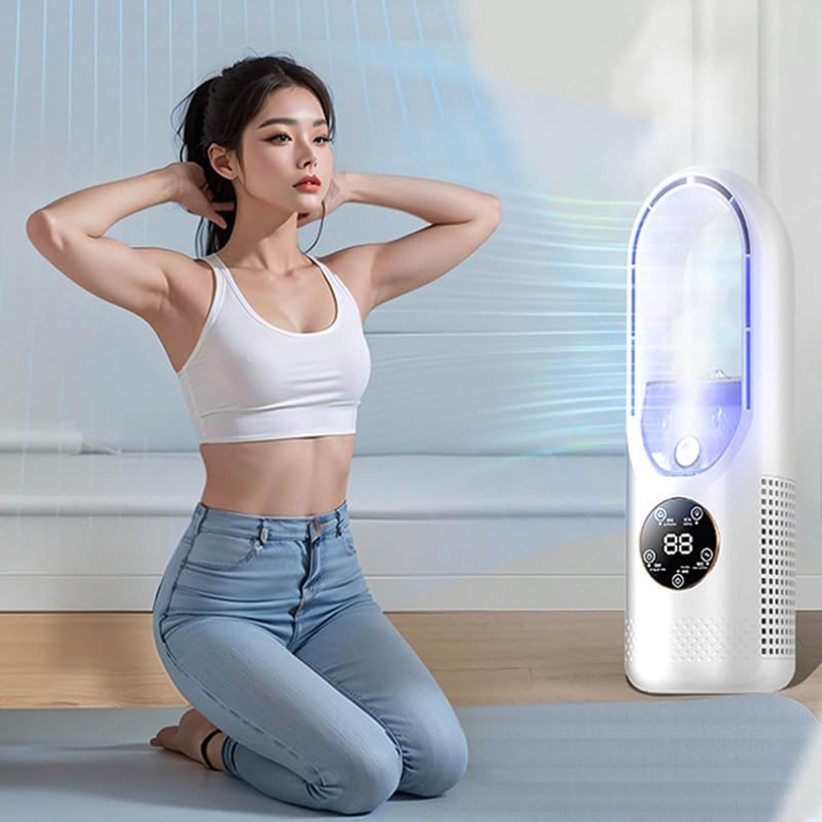 Cooler d'Aria evaporativa, Ventilatore Portatile di condizionatori d'Aria, Ventilatore Senza Lama Personale USB con 6 velocità del Vento e 6 temporizzatori, Ventilatore di Raffreddamento Desktop