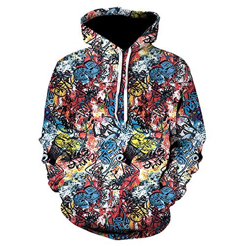 SHUAIFA Unisex 3D novedad impreso color graffiti gráfico manga larga sudadera con capucha