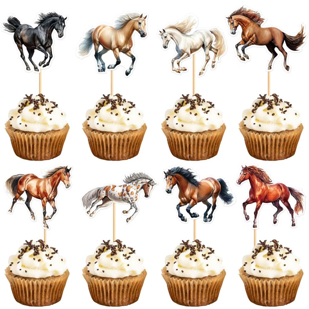 Horse Cupcake Toppers, Horse Racing Cake Toppers for Equestrian Themed Birthday, Baby Shower, Wedding Party Decorations