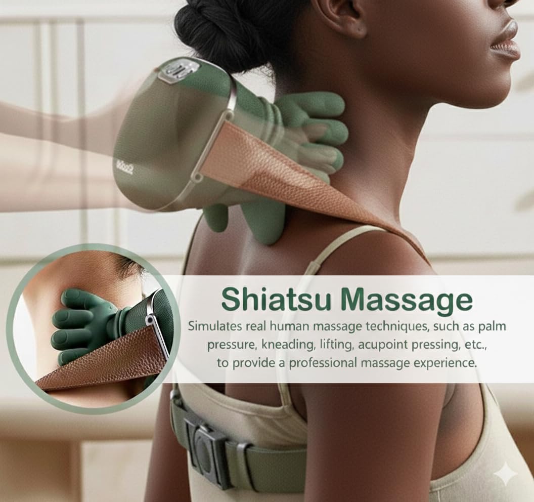 Massaggiatore Cervicale Elettrico con Impastamento Profondo, Riscaldamento Integrato, Massaggio Shiatsu per Collo e Spalle, Ricaricabile USB, Portatile per Casa e Ufficio