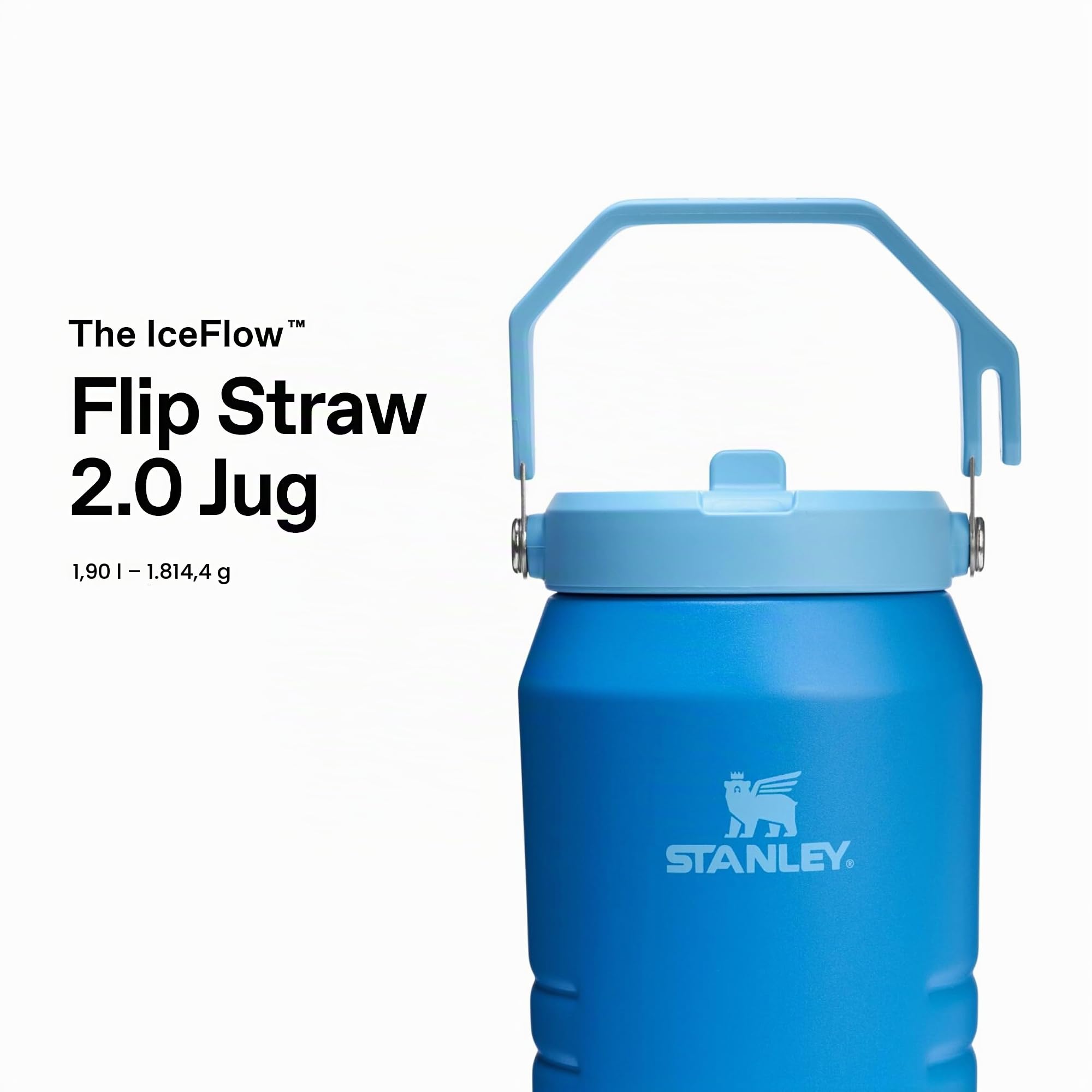STANLEY 1913 IceFlow Flip Straw Jug 1.9L - Thermobecher Kühlt 20 Stunden - 4 Tage Eisgekühlt - Auslaufsicher - Leicht zu Tragen - Spülmaschinenfest - BPA Frei - Trinkflasche Sport - Azure | Kühlt 20 Std. - 4 Tage eisgekühlt - Auslaufsicher - BPA-frei - Sp