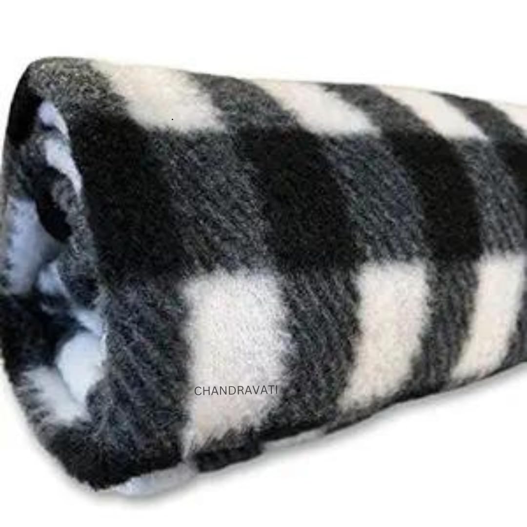 CHANDRAVATI Black and White Acrylic Wool Blankets, Warm and Soft, Full-Length, Check-Design Single Bed Blanket [ 200 cm x 130 cm]-image-4