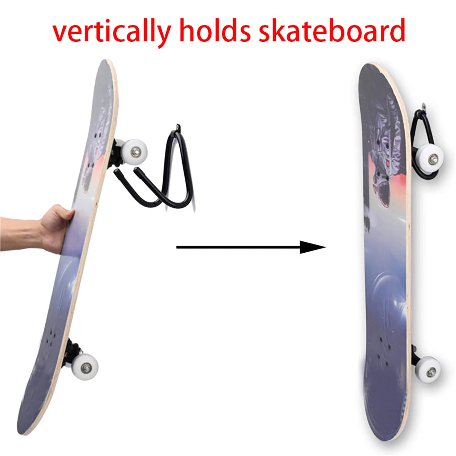 Uchwyt ścienny na deskę longboard – czarny, 17 x 7 x 6 cm, wieszak na haczyki, uchwyt ze śrubami do zawieszenia, do Pennyboard, gitary, stojak, uchwyt ścienny, stojak na gitarę,