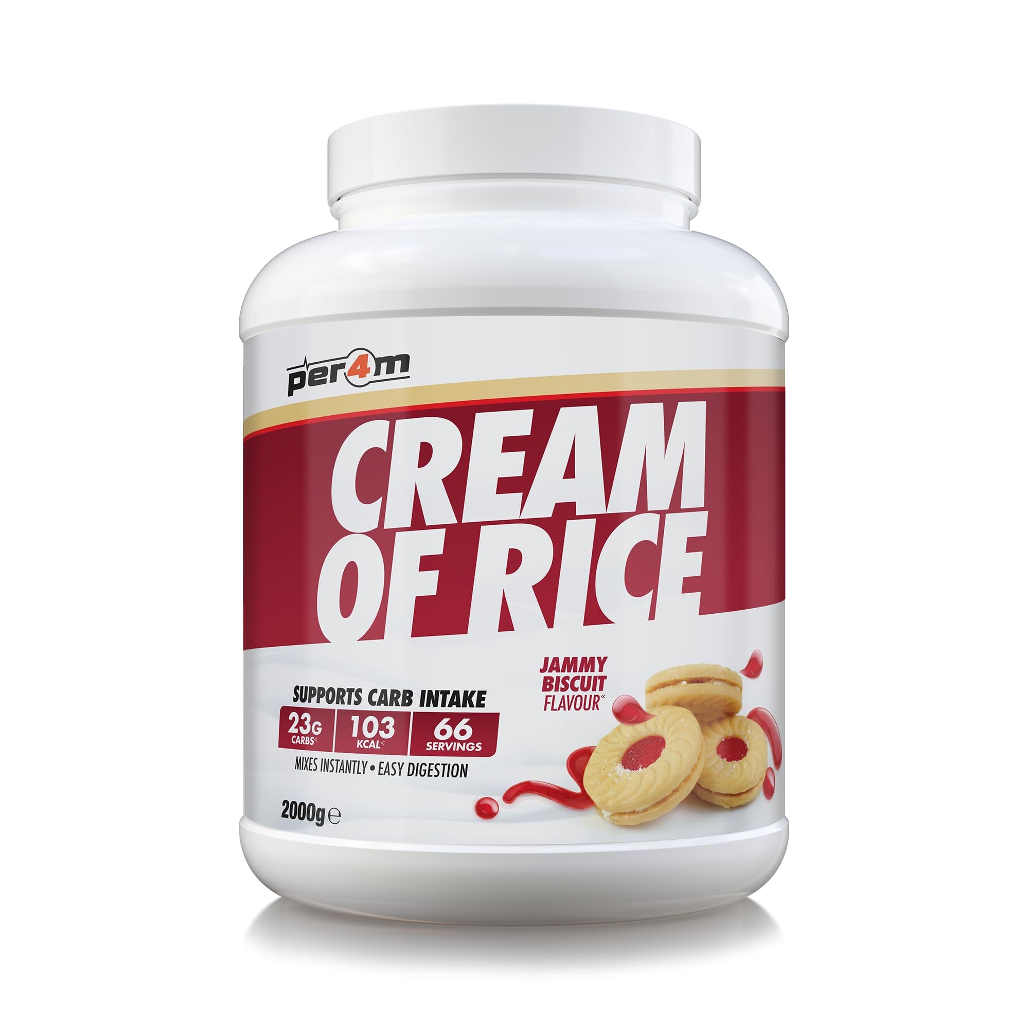 Per4m Cream Of Rice, Glucides Complexes pour Énergie Durable, Prise de Masse et Digestion Facile, Complément Musculation Endurance, Performance et Collation Sportive Premium – Jammy Biscuit – 2kg