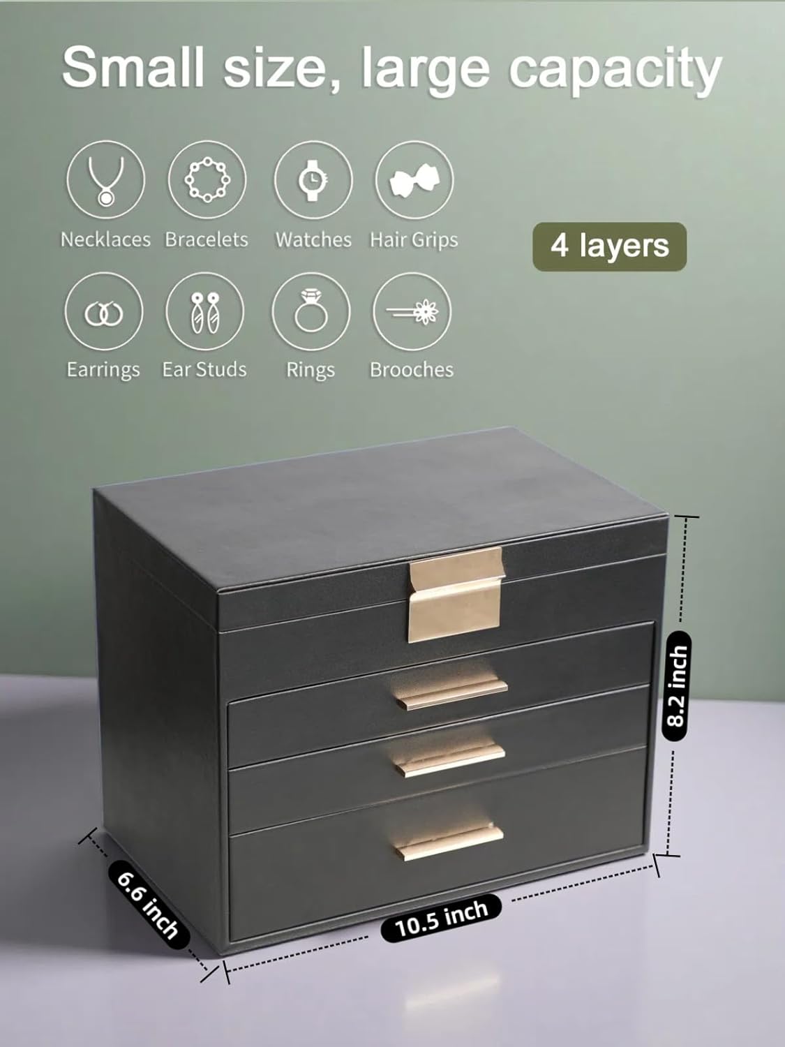 BOOVO Jewelry Boxes for Women, 5 Layer Jewelry Organizer with Necklace Hanger and Drawers, Large Jewelry Box for Earrings, Necklace and Bracelet Storage Gifts for Women and Girls (Black, 5 Layer)