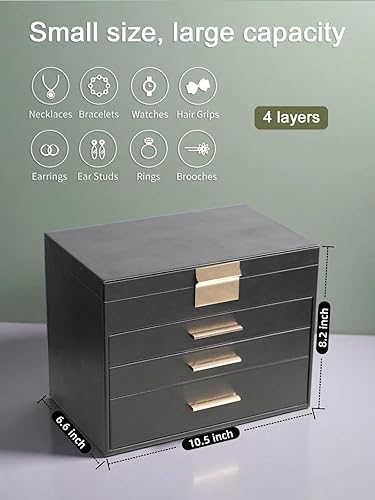 Miniatura 4 de BOOVO Joyeros para mujer, organizador de joyas de 5 capas con colgador de collar y cajones, caja de joyería grande para aretes, collares y pulseras,