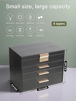 BOOVO Jewelry Boxes for Women, White and Black 6 Layer Large Jewelry Box for Necklace, Bracelet, Earrings, Rings Storage, Jewelry holder Organizer for Girls Gift (Black, 5 Layer)