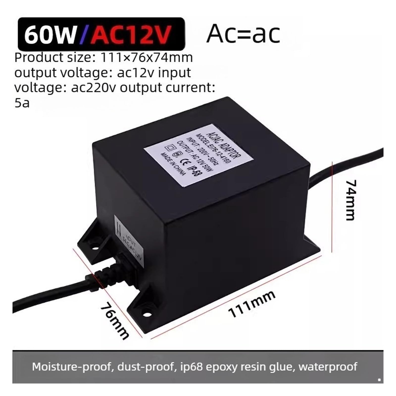 wasserdichter unterwasser transformator Wasserdichter AC12V/24V-Transformator for den Außenbereich; AC220V auf 2/24V Unterwasserlichtadapter; Schwimmbad-LED; 30W 60W