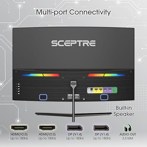 Miniatura 5 de Sceptre Nuevo monitor curvo para juegos de 24 pulgadas 1080p hasta 180+Hz DisplayPort HDMI 100% sRGB, AMD FreeSync Altavoces integrados Máquina