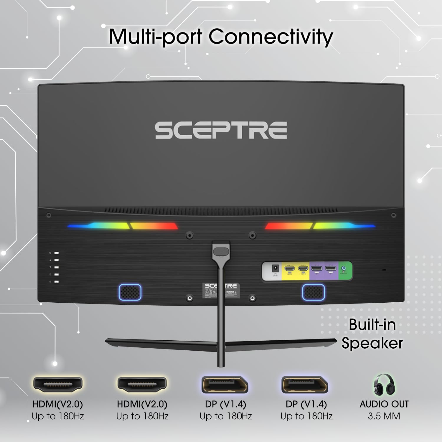 SCEPTRE New Curved 24-inch Gaming Monitor 180Hz 1500R HDMI x2 DP x2 Build-in Speakers 2025