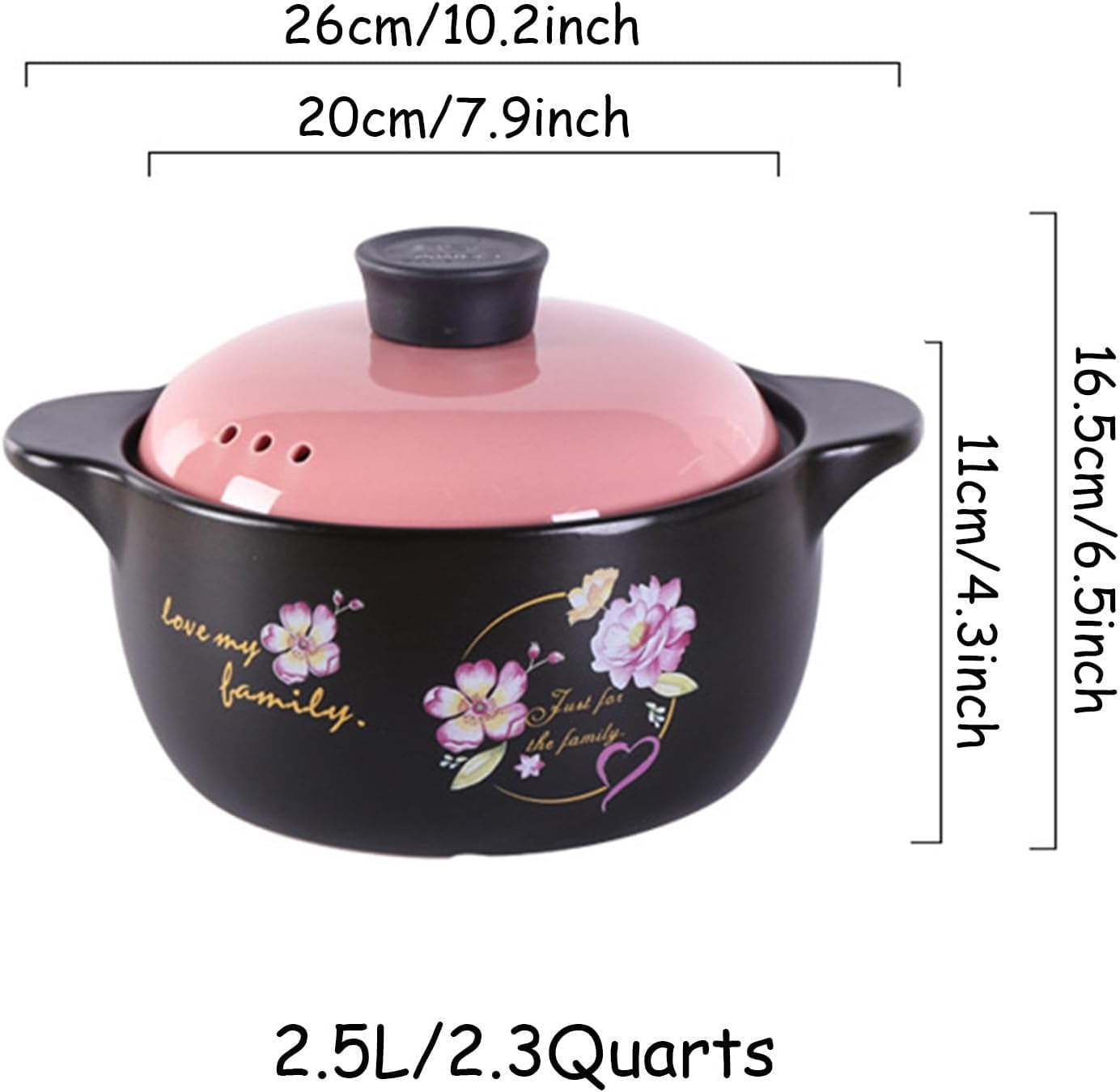 Olla Grande De Barro con Tapa: Olla Versátil De Cerámica para Sopas, Guisos, Arroz Y Carne Cenas con Invitados Y Comidas Familiares. One Color 2.5L/2.3Quarts