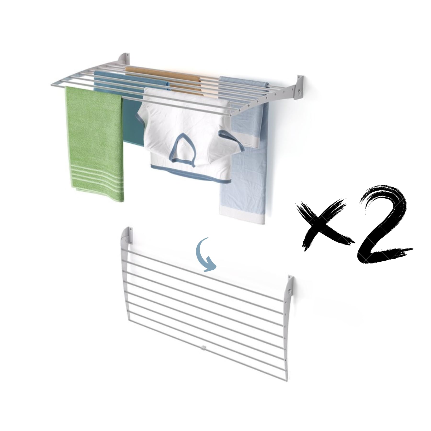 B&Q - 2X  Fold Down 102 Cm GreyWall-Mounted Drying RackModern Foldable Clothes Dryer