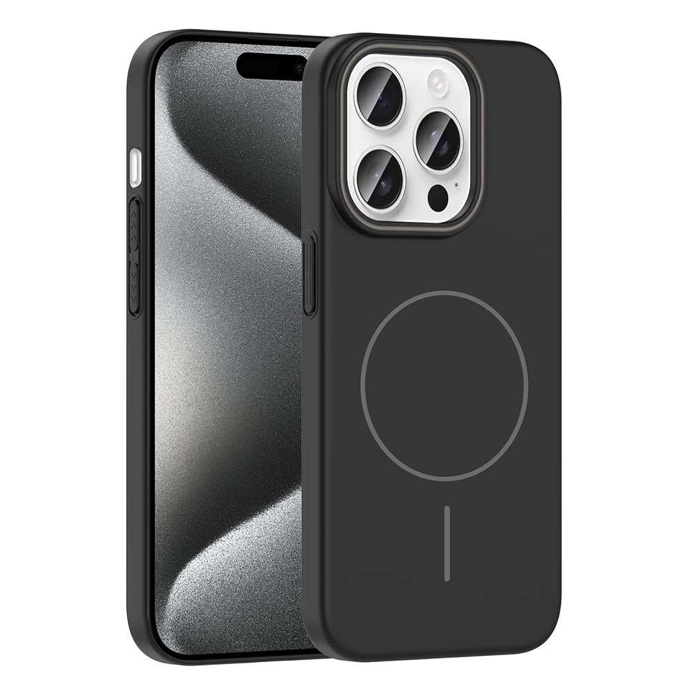Zore Apple için uyumlu iPhone 15 Pro Max Kılıf M-safe Şarj Özellikli Zore Ruby Sert Kapak Siyah