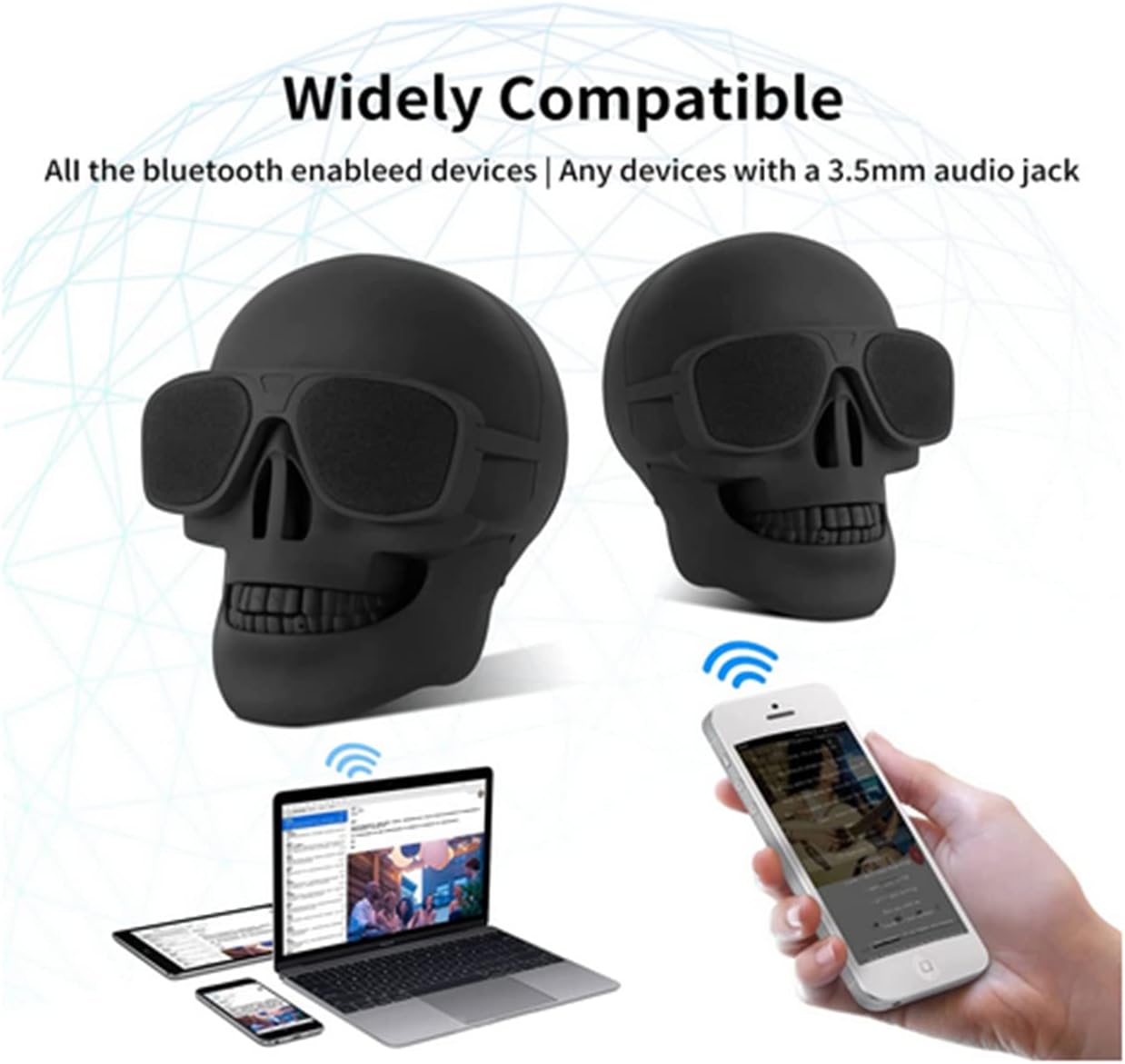 Mingyuan Bluetooth Speaker with Skull Head Shape Portable Wireless Speaker for Desktop PC/Laptop Notebook/Mobile Phone/MP3/MP4 Player(Cable Charger Gift)