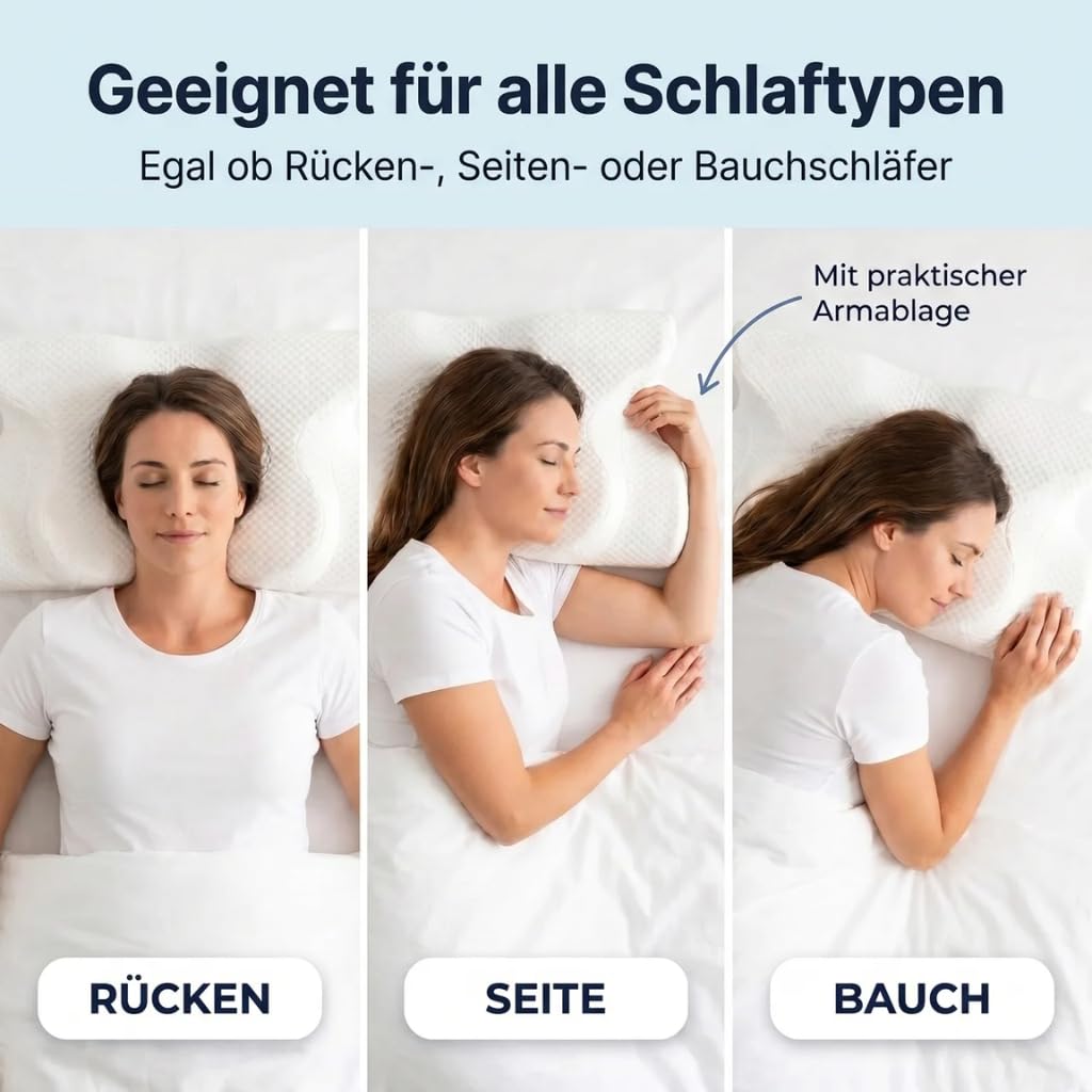 Orthopädisches 4D Kopfkissen - Nackenkissen gegen Nackenschmerzen | Anti Schnarch Memory Foam Nackenstützkissen Rücken-, Bauch- & Seitenschläferkissen Deutsche Entwicklung, Höhenverstellbar
