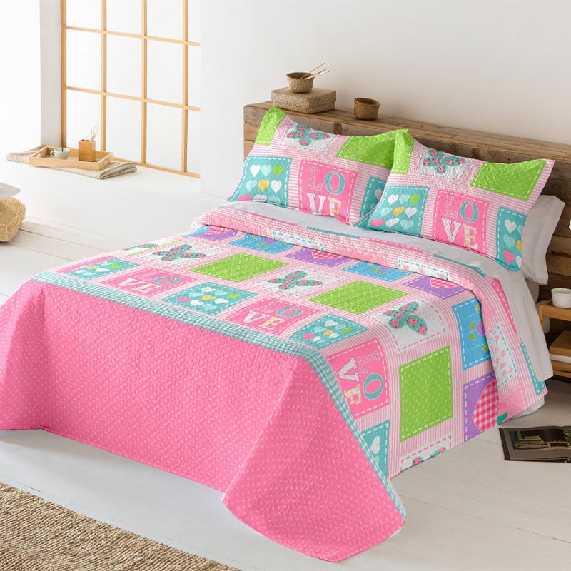 Rufino Díaz Colcha Bouti Infantil de Verano Pink + Funda Cojín - Rosa, 90 cm
