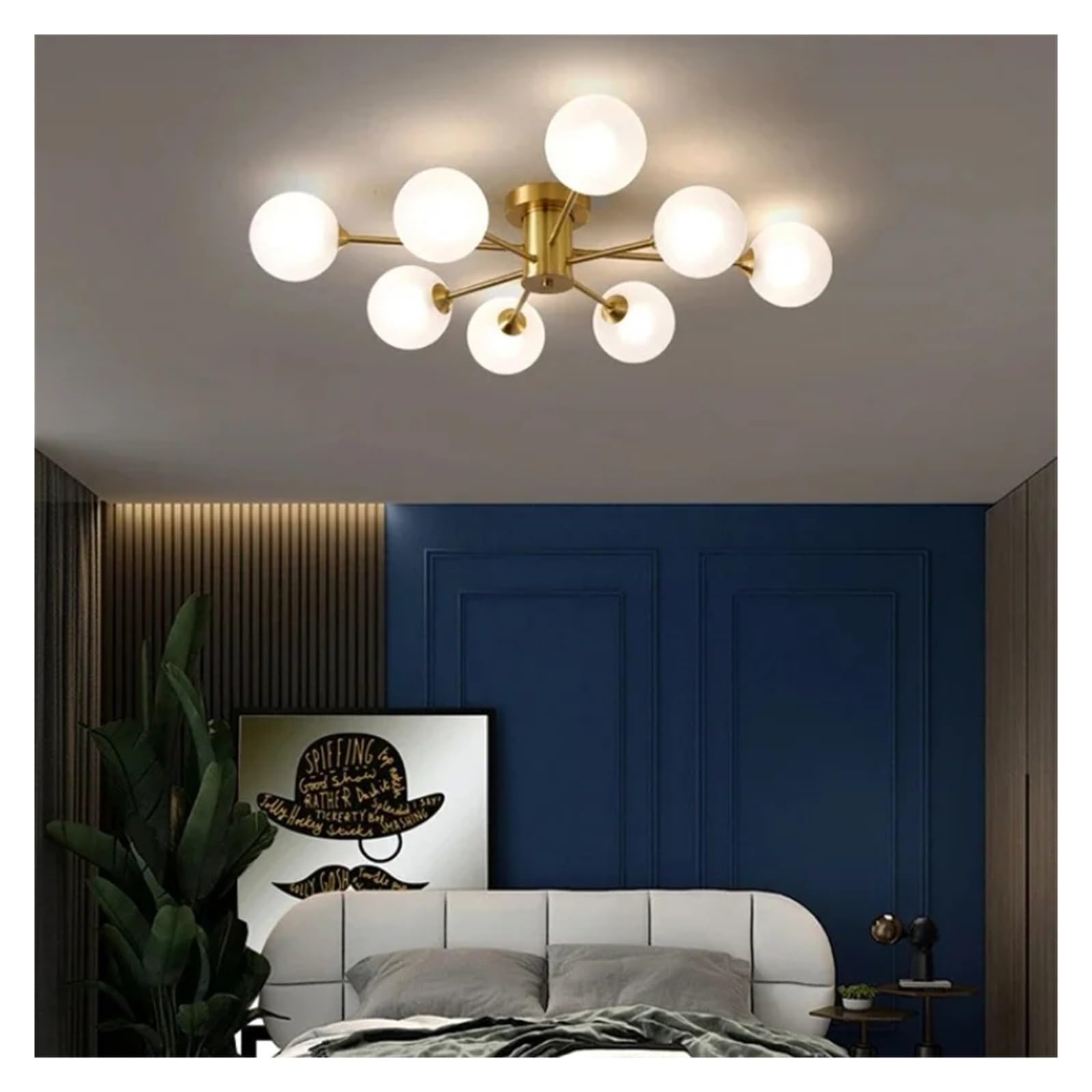 Olskfuh Size_name All Copper Modern Luxury Led Ceiling Lamp Compatible With Living Room Bedroom Dining Room Glass Ball Gold Ceiling Chandelier Light Fixtures,Chandelier Lamps,-8 Lights