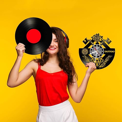 Miniatura 9 de Reloj de pared con disco de vinilo silencioso con nombre personalizado, máquina de tatuaje de cuarzo con pilas, 12 pulgadas, LP, reloj colgante