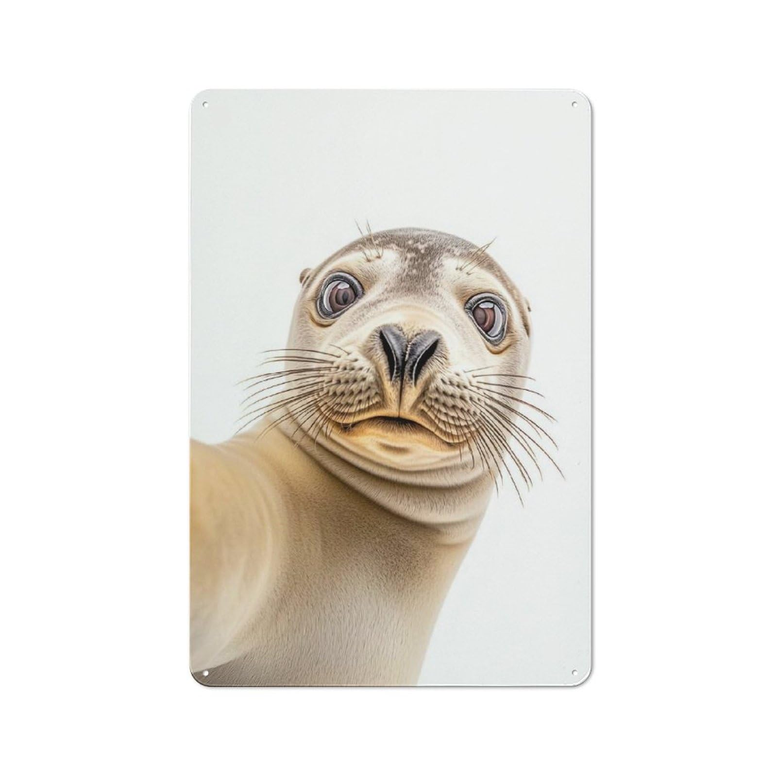 Junmoney A Seal Taking A Selfie For Café Or Home Bar, Vintage Metal Wall Sign 30X20cm, A Christmas Gift For People Styling Café And Home Bar