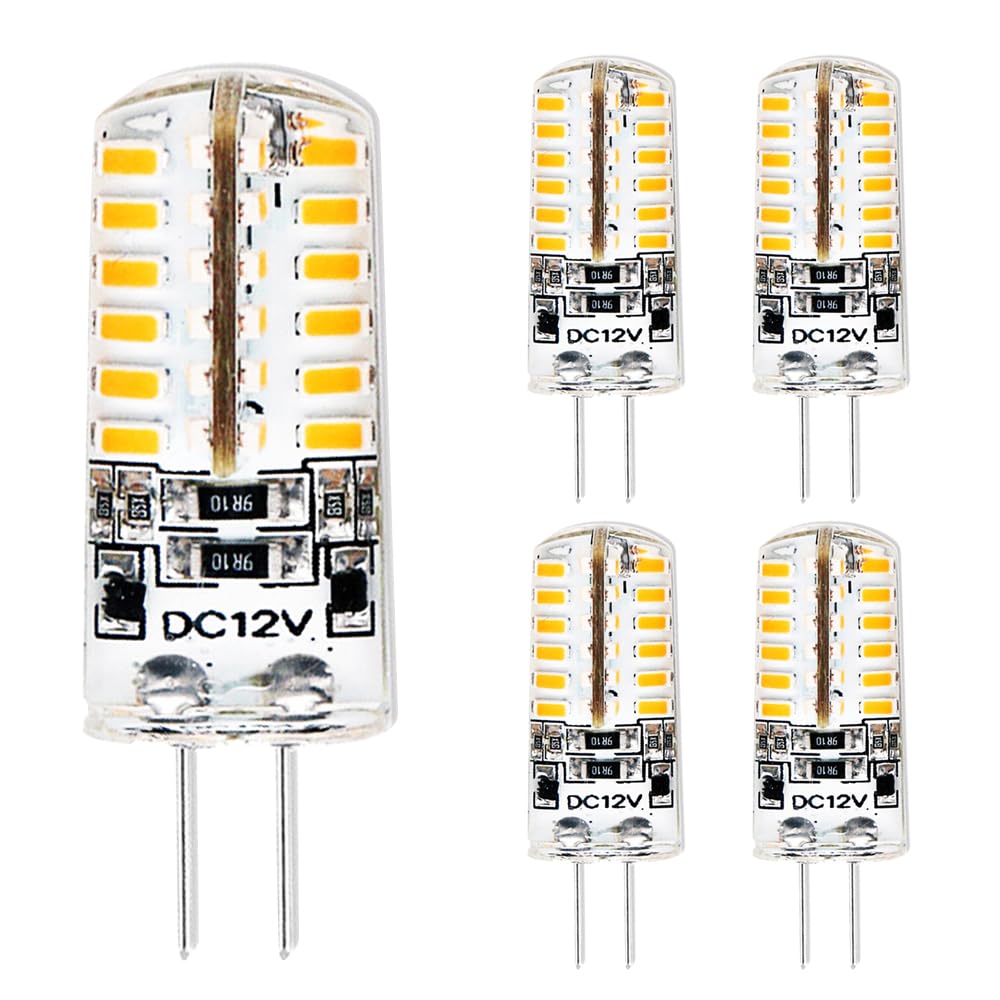 Chao Zan 4W G4 LED Bulbs,DC 12V Mini Capsule Light Bulb, No Flickering, Non-Dimmable Energy Saving Led Bulb (Warm White, 5 Count)