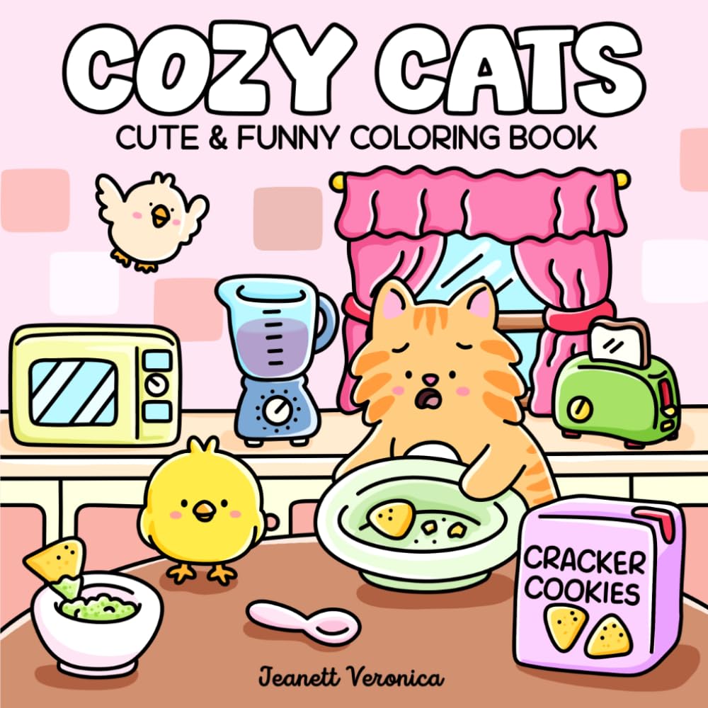 Cozy Cats: Cute and Funny Coloring Book with Simple Designs for Adults and Teens