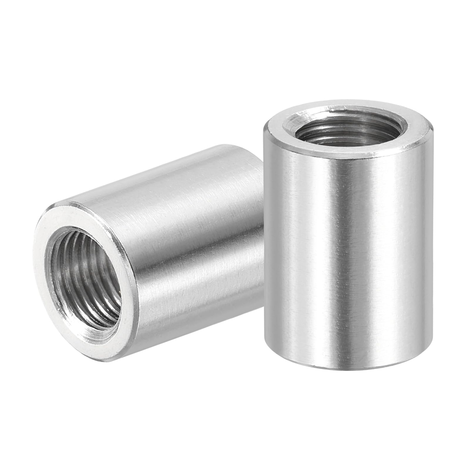 PATIKIL M12x1.25mm Pitch 304 Stainless Steel Round Coupling Nuts, 2 Pcs 25mm / 0.98" Length Metric Fine Thread Connector Sleeve Rod Bar Stud Fully Threaded Nut Fasteners, Silver Tone