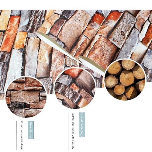 MelunMer Stone Peel and Stick Wallpaper Rock 3D Stacked Faux Stone Contact Paper for Wall Self-Adhesive Removable Wallpaper for Bedroom Kitchen Backsplash Farmhouse Wall Paper Vinyl 17.7IN W 197IN L