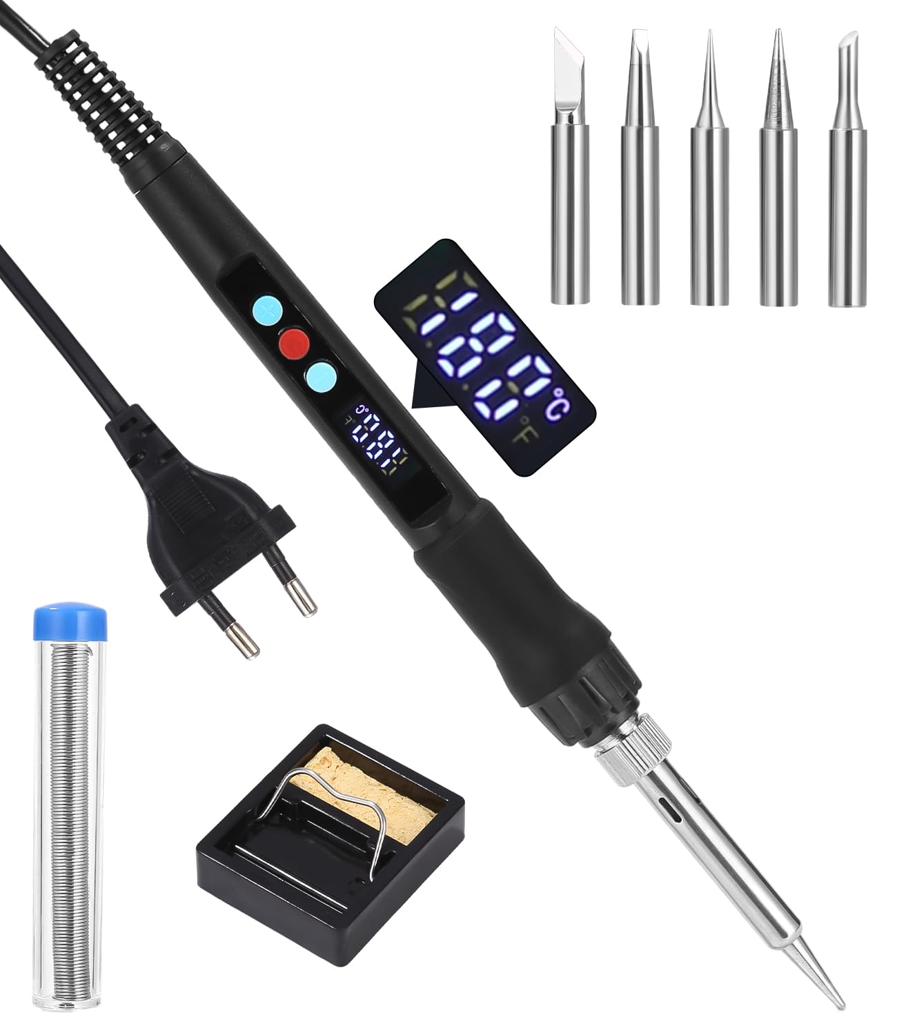 Yulado Soldador de Estaño 100W Kit Profesional, Temperatura Ajustable 180℃-500℃, Precisión Con 5 Puntas, Para Uso Diverso en Reparaciones
