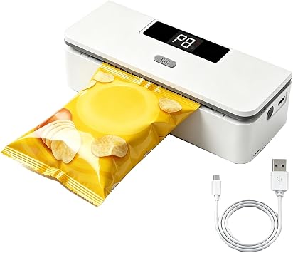 Rechargeable Mini Bag Sealer - 8 Heat Levels with Magnet & Cutter,1800mAh White