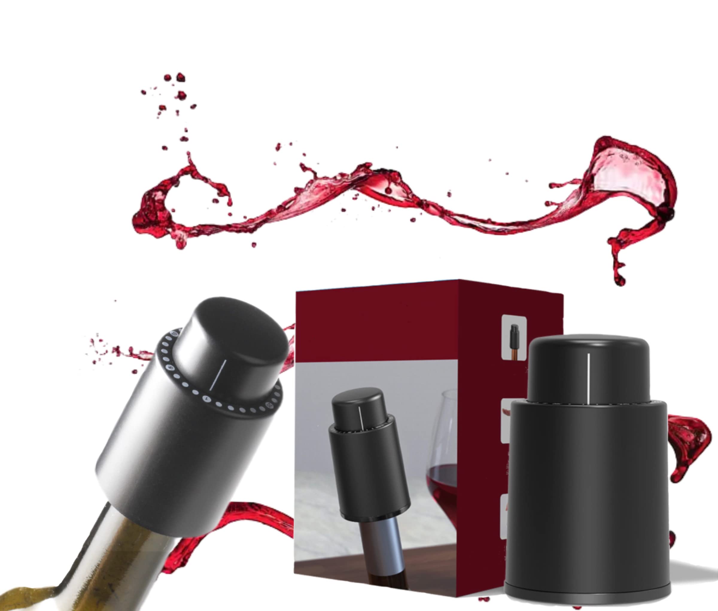 CQKWCGAB Reusable Wine Bottle Stopper with Time Record, Vacuum Wine Stopper, Easy Push Button Operation, Keep Fresh for 15 Days, Best Festival Gift?2 Pack?