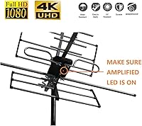 Vista 2 de Antena HDTV digital amplificada para exteriores - Rango de 120 millas - Amplificador incorporado - Rendimiento en UHF/VHF - Cable coaxial RG6 de 40