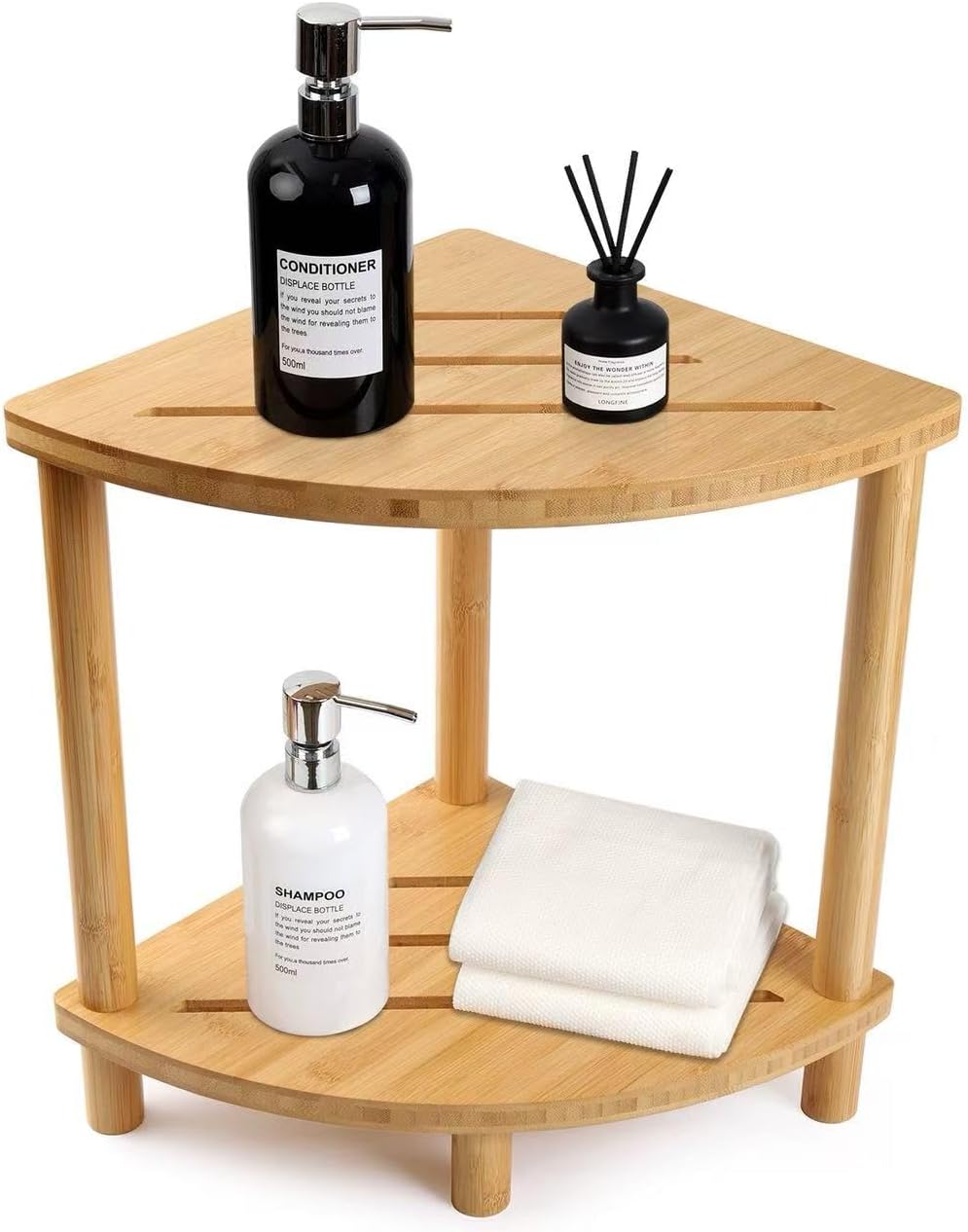 Upgraded Bamboo Corner Shower Stool for Inside Shower Waterproof,2-Tier Shower Foot Rest with Storage Shelf,Corner Shower Shelf Bench Caddy Shaving Leg,Bath Seat,Gifts for Women Mom