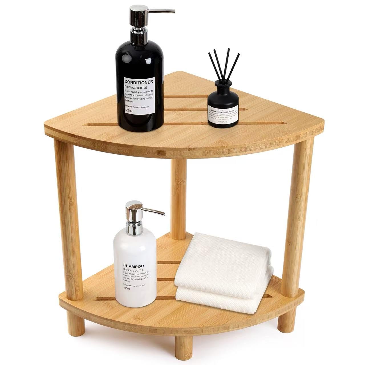 GUGIGIP Upgraded Bamboo Corner Shower Stool for Inside Shower Waterproof 2-Tier Shower Foot Rest with Storage Shelf Corner