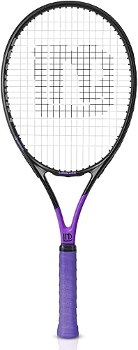 Miniatura 8 de LUNNADE Raqueta de tenis para adultos de 27 pulgadas, a prueba de golpes, de fibra de carbono, ligera, pre-encordada y regrip, adecuada para