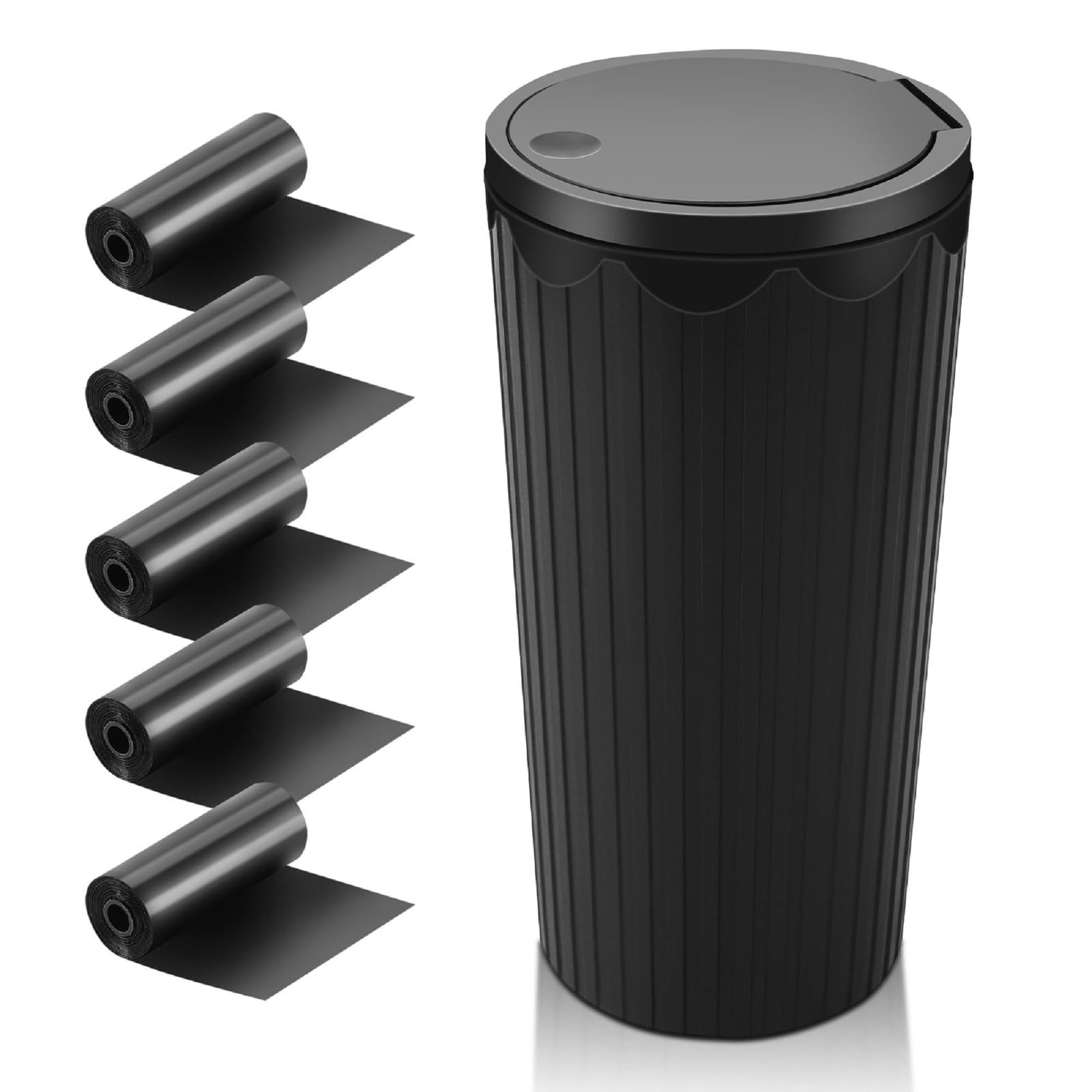 Hcunbsu Auto Mülleimer mit Deckel - Wasserdicht & Geruchshemmend, Klein für Innenraum, mit 5 Rollen Müllbeutel für Büro, Schlafzimmer