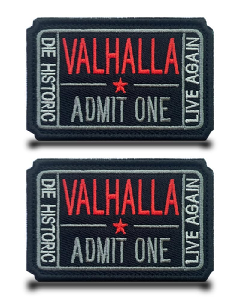 2 Stück VALHALLA/ADMIT ONE Lustige Flagge Patch