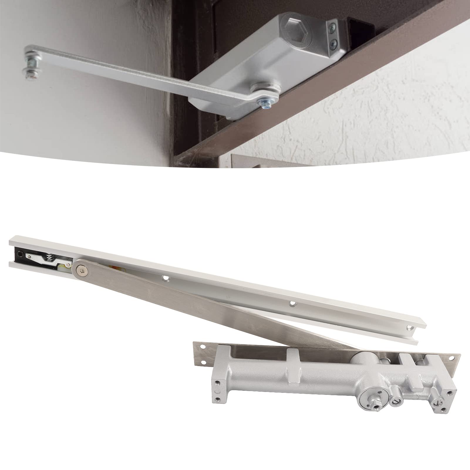 Door Closer For Exterior Door Adjustable Spring Hydraulic Door Closure, Aluminum Alloy