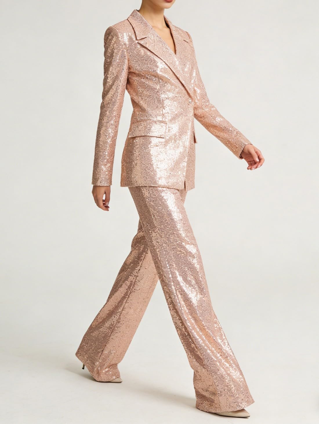 Pailletten-Anzug-Set für Damen, glitzernd, Hochzeitsanzug, Blazer, Hose, Smoking, Partykleidung