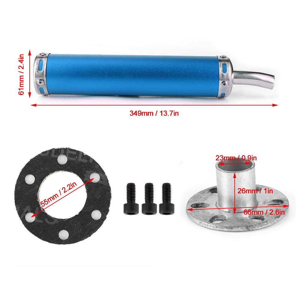 2-Takt Auspuffschalldämpfer Edelstahl Universal, 20 mm Krümmer Rohr Motorrad Endschalldämpfer Zubehör, Geeignet für Moped Roller Motocross (Blau)