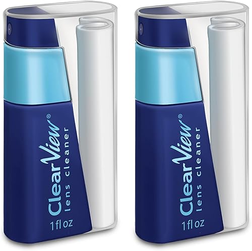 Clear View Kit de limpiador de lentes portátil, tamaño de viaje con solución de limpieza premium, spray recargable + paño de microfibra, seguro para