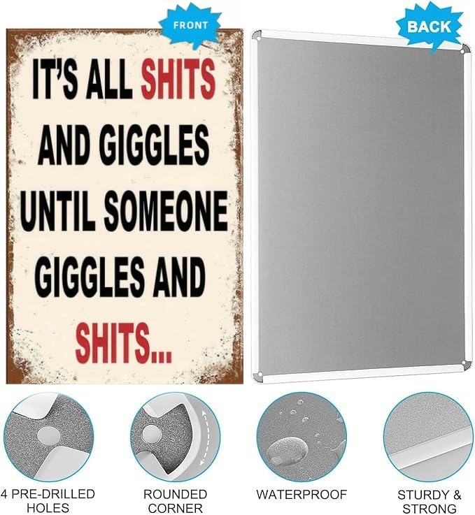 Vintage Metal Tin Sign Funny Sarcastic Party Wall Art Decor Signs 8x12 Inch Funny Tin Sign - Humorous "It's All Fun And Giggles" Quote - Vintage Style Sign for Home Bar, Man Cave, Garage, and Bathroom Décor Gifts