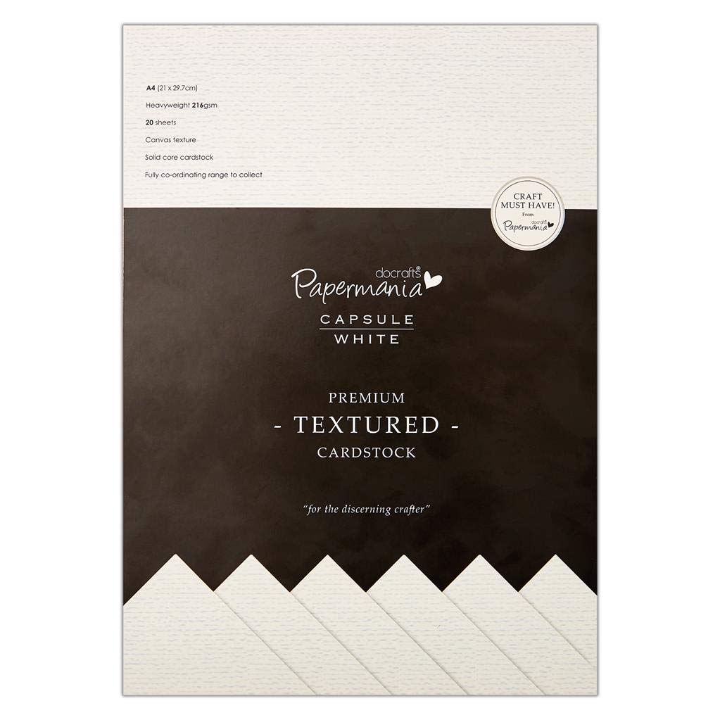 Papermania29.7 x 21 cm 20-Piece A4 Capsule Textured Premium Cardstock, White